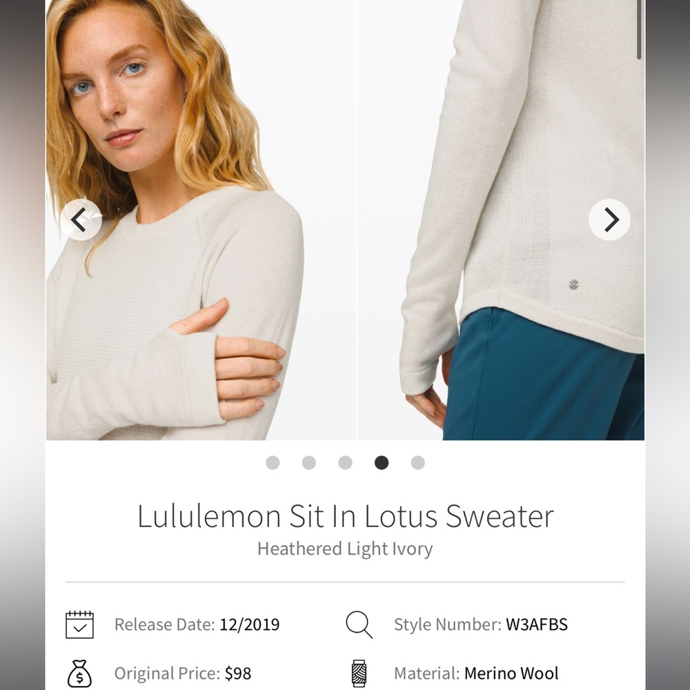 Lululemon Sit In Lotus Sweater — Heathered Light Ivory Sz 10